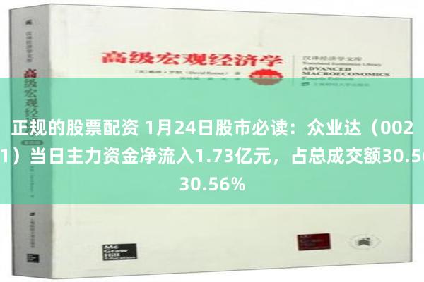 正规的股票配资 1月24日股市必读：众业达（002441）当日主力资金净流入1.73亿元，占总成交额30.56%